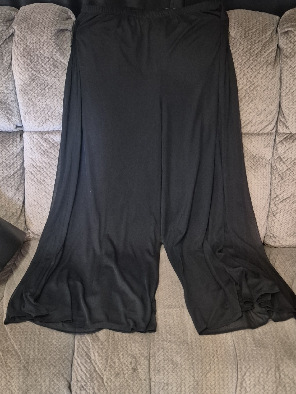 dressbarn Black Elastic Waist Wide-Leg Pants With Sheer Overlay 3x